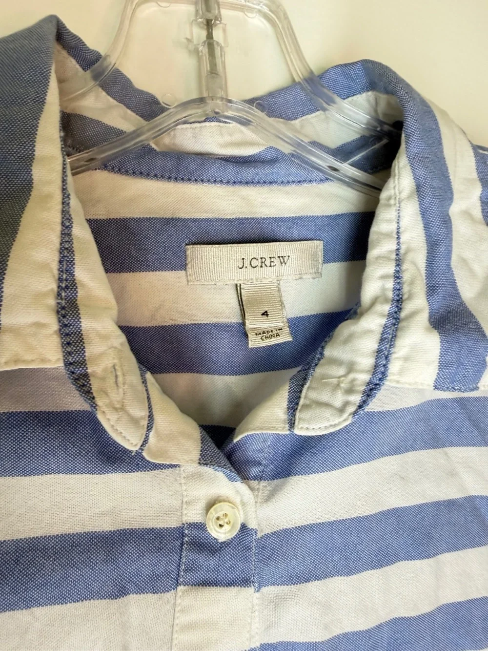 J.Crew Blue White Striped Button Front Tunic Shirt Women's Size Small Roll Tab S